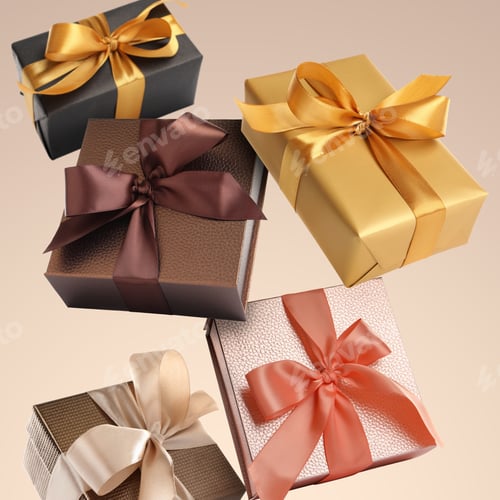 Preview: Many beautiful gift boxes falling on beige background