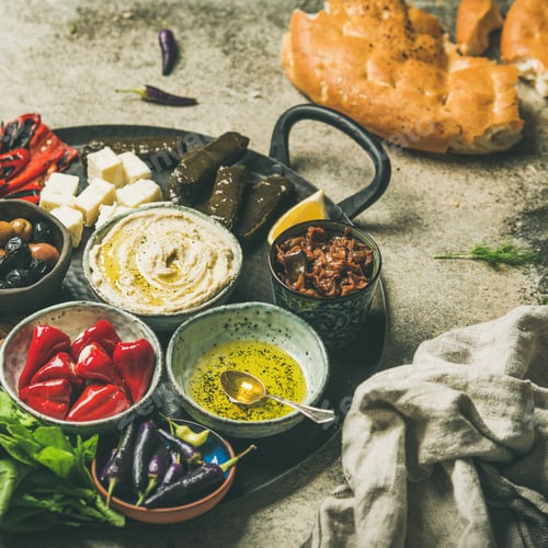 Preview: Mediterranean meze starter fingerfood platter, square crop
