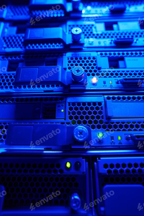 Preview: Picture of server cabinet with modern telecommunication equipments