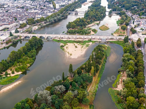 Preview: Aerial view of Tours, Bridge Napoleon, bridge Wilson crossing the river Loire, Val-de-Loire, France