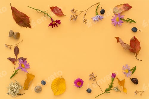 Preview: Autumn flat lay. Mother's Day concept, mockup postcards