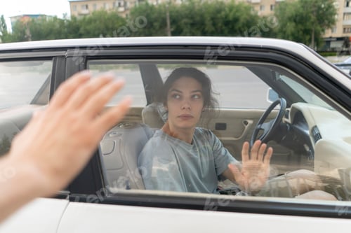 Preview: time to say goodbye, sad male person wave hand and leave his friend