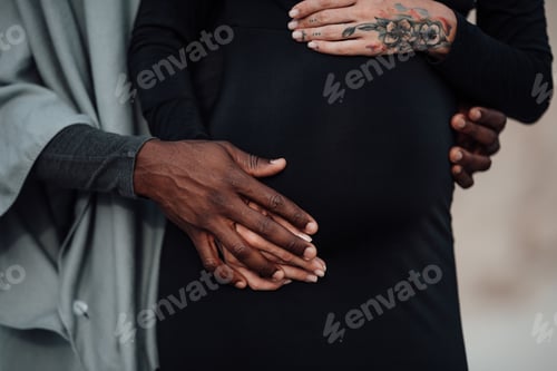 Preview: Beautiful millennial loving interracial couple in the canyon posing in stylish outfits_