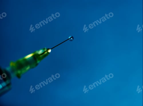 Preview: A syringe isolated on blue background with space for your text - flu, corona vaccination concept