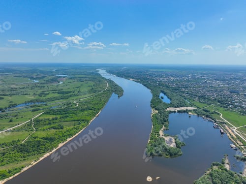 Preview: Aerial panoramic view of the Oka River and city