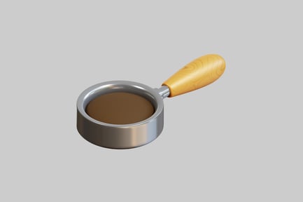 Preview: Stainless steel frying pan with brown liquid
