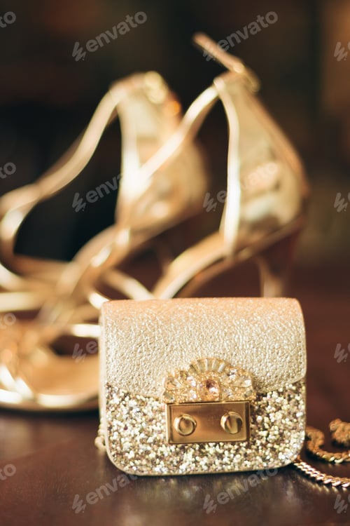 Preview: luxury fashion woman accessories, golden heeled shoes
