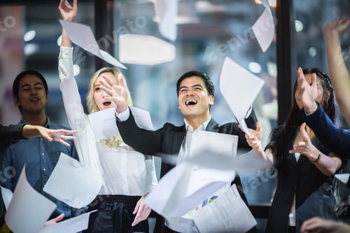 Preview: A group of business people are happy for success Celebrating business success