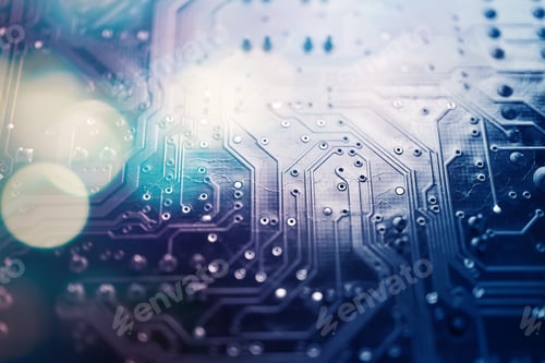 Preview: Electronic Circuit On Motherboard And Burred Bokeh For Computer Concept Background
