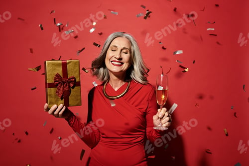 Preview: Celebrate Christmas and New Year with a vibrant woman and festive joy!