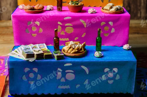 Preview: Miniature altar of the dead with offerings for deceased family members.