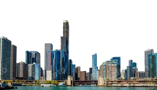 Preview: Chicago skyline isolated at white background, United States