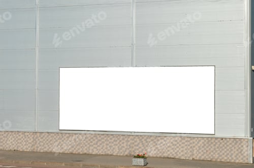 Preview: Billboard layout on the wall of the building. Gray city building with a billboard.