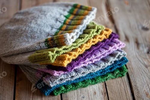 Preview: Multicolor knitted hats stack