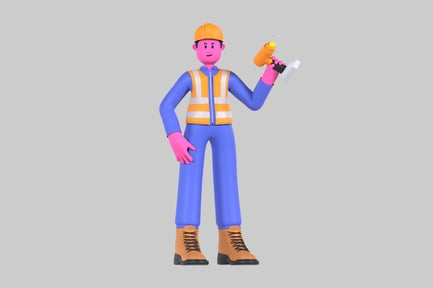 Preview: Cartoon Construction Worker with Drill