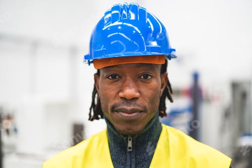 Preview: African engineer working inside robotic factory - Industrial and technology concept