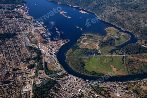 Preview: Aerial view of a small town, Port Alberni, on Vancouver Island