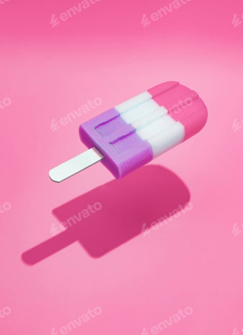 Preview: Popsicle ice cream with bright pink background and sun shadow. Summer food concept.