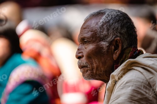 Preview: Elderly man at Tshechu festival in Bhutan