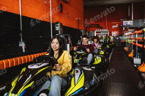 Preview: Young Friends Enjoying a Fun Go-Kart Racing Experience