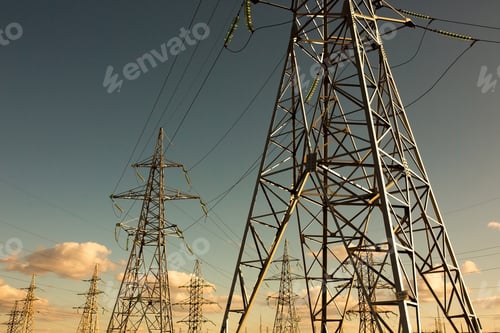 Preview: power line support with wires for electricity transmission