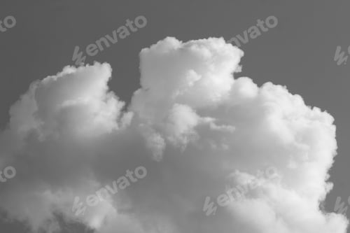 Preview: Large Cumulus Clouds - Black And White Photograph Of Large White Cumulus Clouds With The Sun