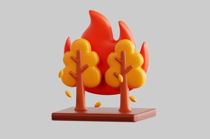 Preview: Stylized trees flanking a flame-shaped object