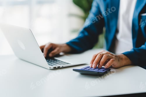 Preview: Close-up of business people working on taxes, financial accounting calculations, brokerage, copy spa