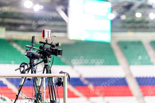 Preview: professional video camera broadcasting a football match