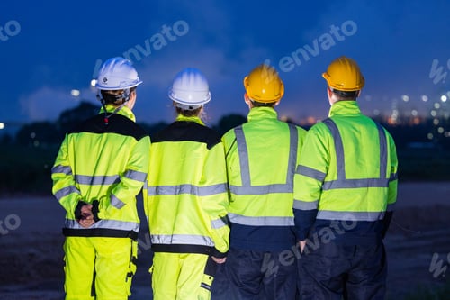 Preview: Engineers Reviewing Data at Industrial Site at Night