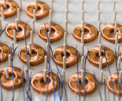 Preview: Electromagnetic coils on production line in electromagnetics factory, close-up