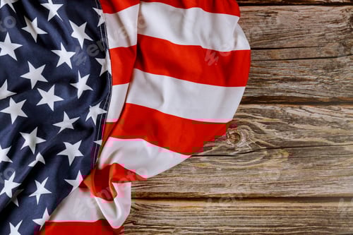 Preview: American Flag on Rustic Wood Background Close-up