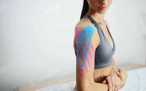Preview: Athletic Woman with Pink and Blue Kinesiology Tape