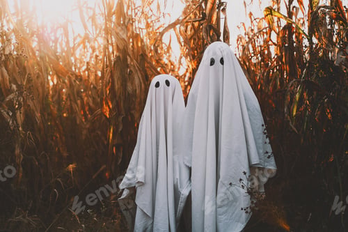 Preview: Cute ghosts in cornfield background
