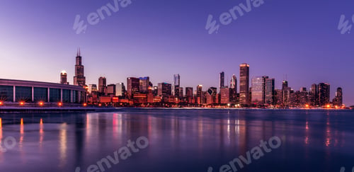 Preview: Beautiful shot of Chicago skyline at sunset.