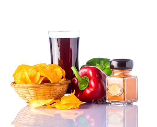 Preview: Chips with Pepper and a Drink on White