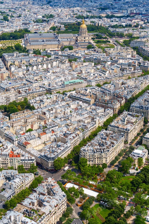 Preview: Aerial View of Paris Cityscape with Architectural Grandeur and Golden Dome, France