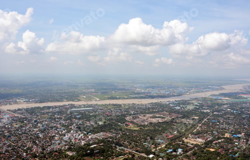 Preview: Aerial view of Myanmar shortly after taking off from Yangon airport.