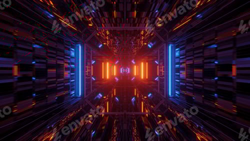 Preview: Futuristic tunnel corridor with neon glowing lights, a 3D rendering background wallpaper