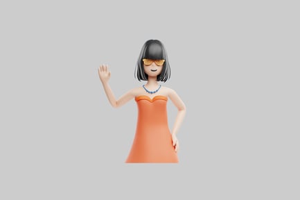 Preview: Cartoon girl waving with sunglasses