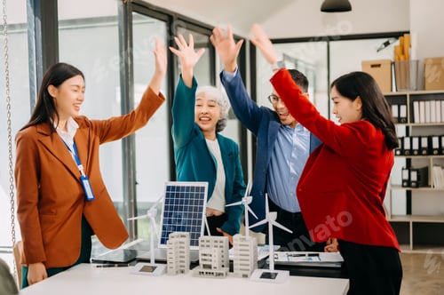 Preview: Group of alternative energy engineers discussing a project with a worker businesspeople