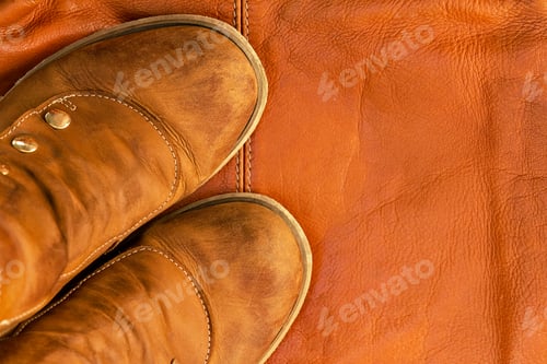 Preview: brown leather shoes on yellow brown background of same bag