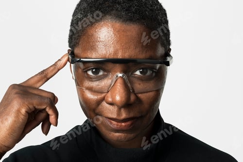 Preview: African American woman wearing transparent glasses portrait