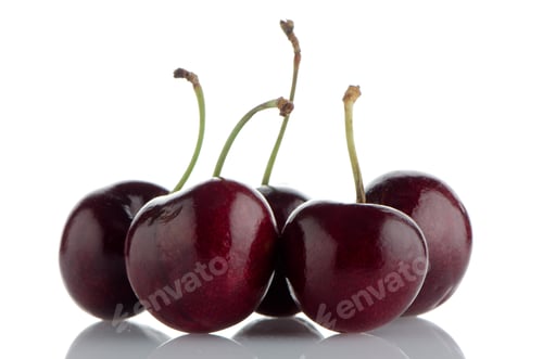Fresh Ripe Cherries on a White Background
