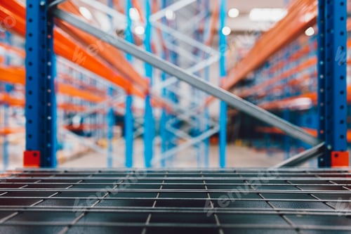 Preview: Modern Industrial Warehouse Shelving With Focused Details and Blurred Background