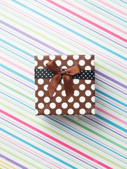 Preview: Polka Dot Gift Box on Striped Background