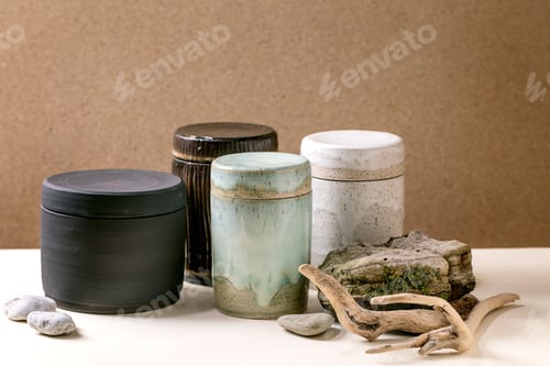 Preview: Set of empty grey ceramic cups