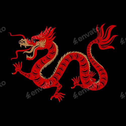 Preview: Dragon, Chinese New Year 2024,Traditional Chines Zodiac Red and Gold Dragon Character