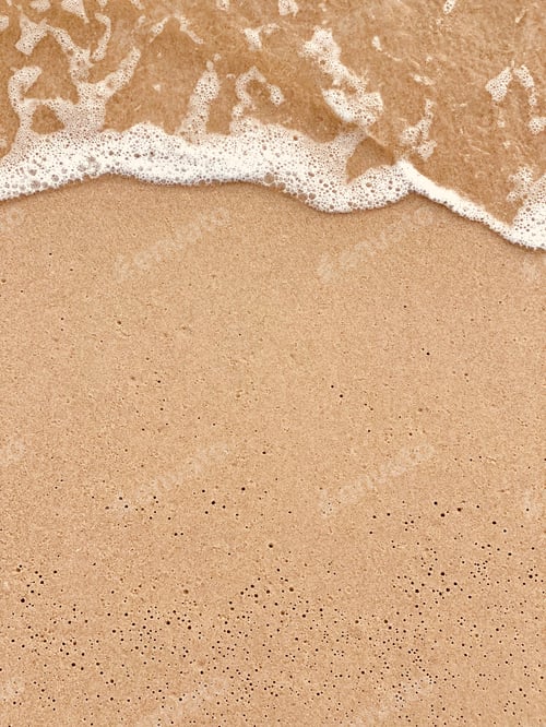 Preview: Sand beach background top view vertical in summer with white foamy well free space for text