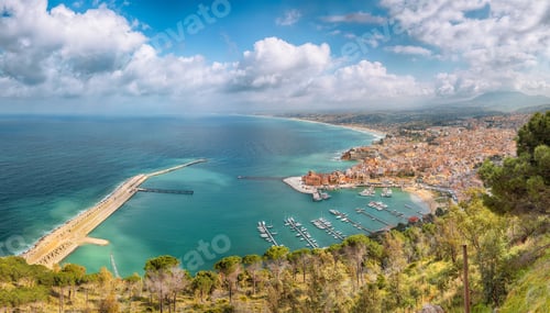 Preview: Unbelievable aerial cityscape of Castellammare del Golfo town.